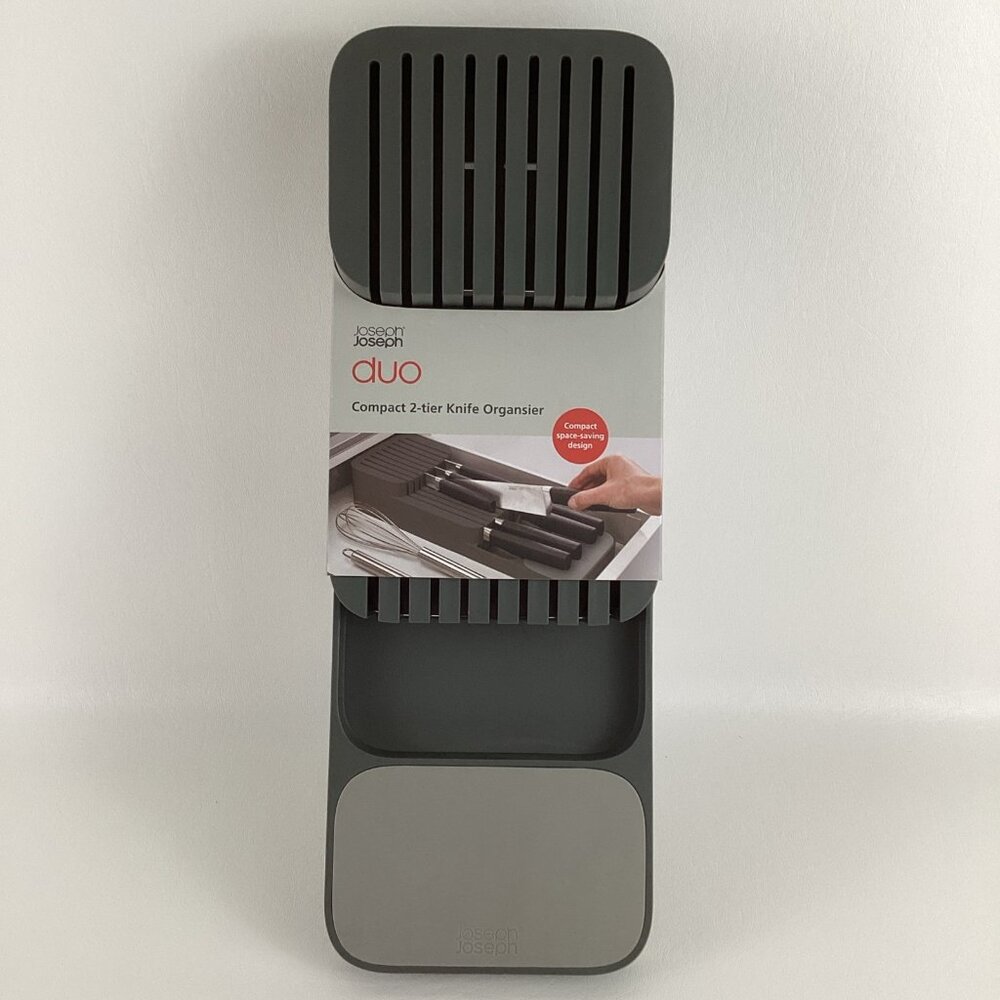 Joseph Joseph Duo Compact 2 Tier Knife Organizer Grey Space Saving Holder New